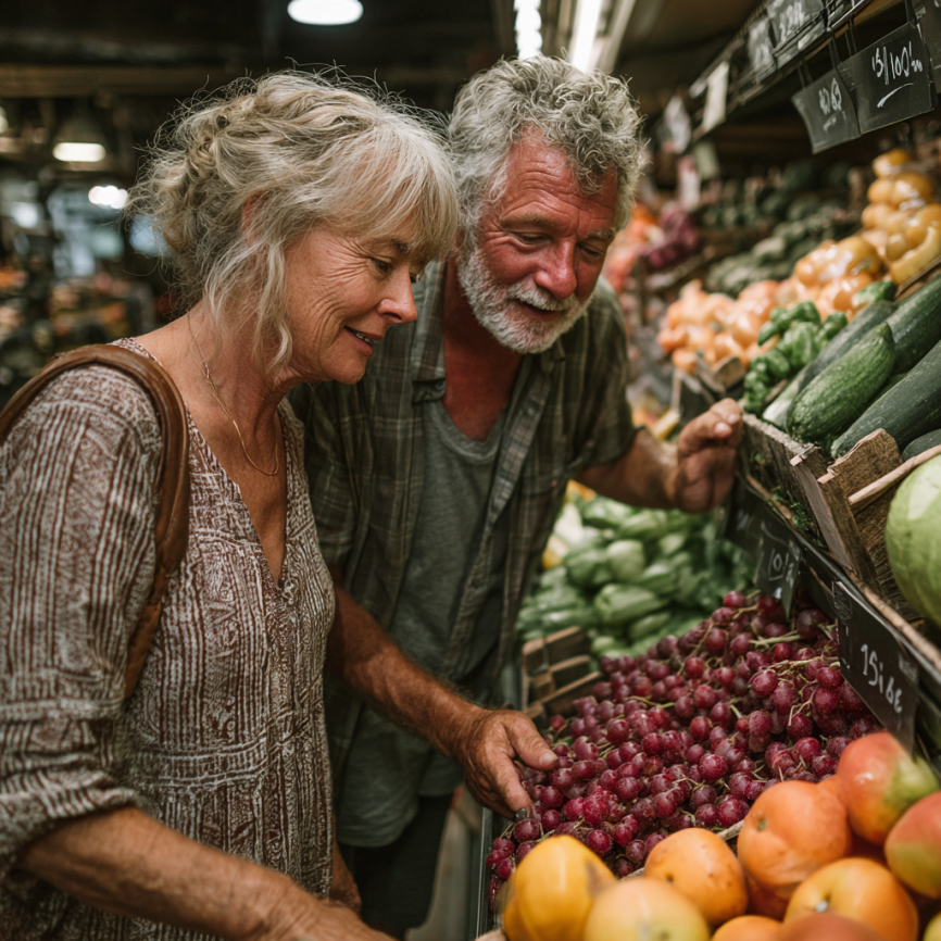 Щастлива зряла двойка готви здравословна храна